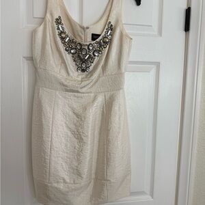 Laundry By Shelli Segal Cream Mini Dress with Embellished Neckline